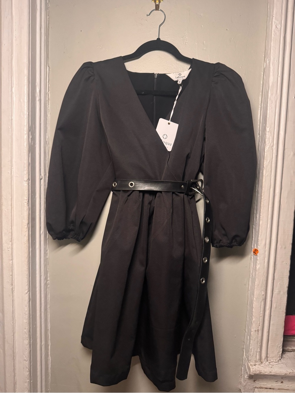 LaRoque Original Party Dress Black Puff Sleeve V-Neck Pockets